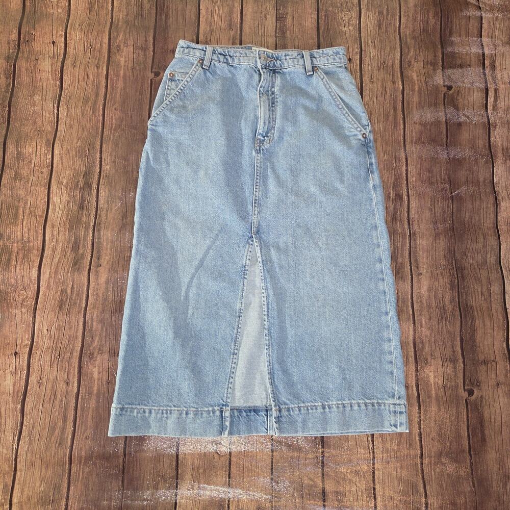 Free People Denim Skirt Women 25 Blue Wild Roses Midi Pockets Front Slit